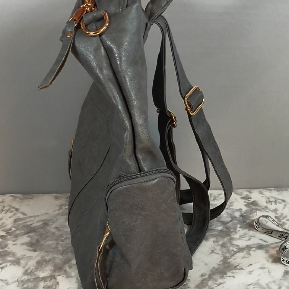 Dani & Em Gray Backpack Purse Gold Hardware - Picture 6 of 10